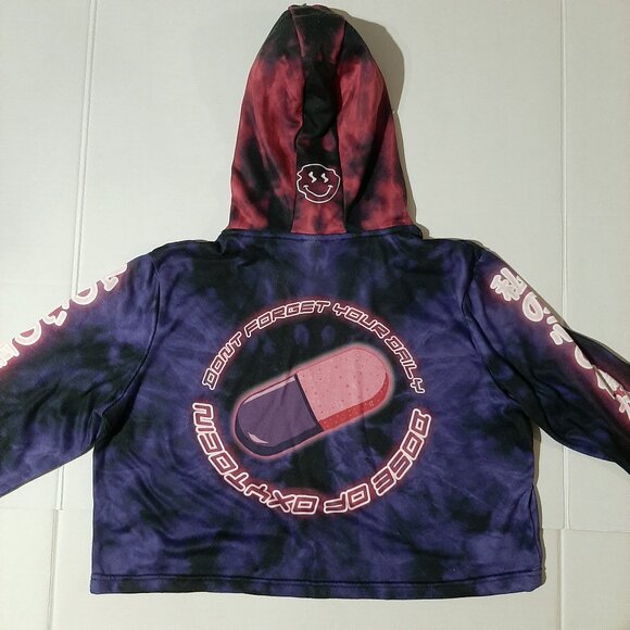 Anime hoodie womens size Medium purple tie dye cropped pullover NEON Underground - Picture 6 of 9